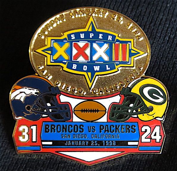 SUPER BOWL 32 DENVER BRONCOS / PACKERS Final Score LAPEL PIN